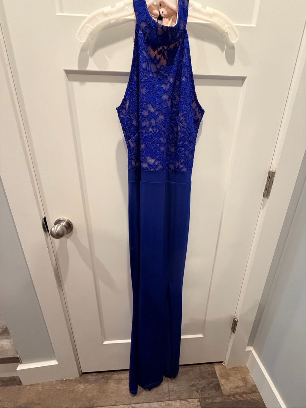 Rephyllis Royal Blue Lace Halter Maxi Formal Dress Womens Medium